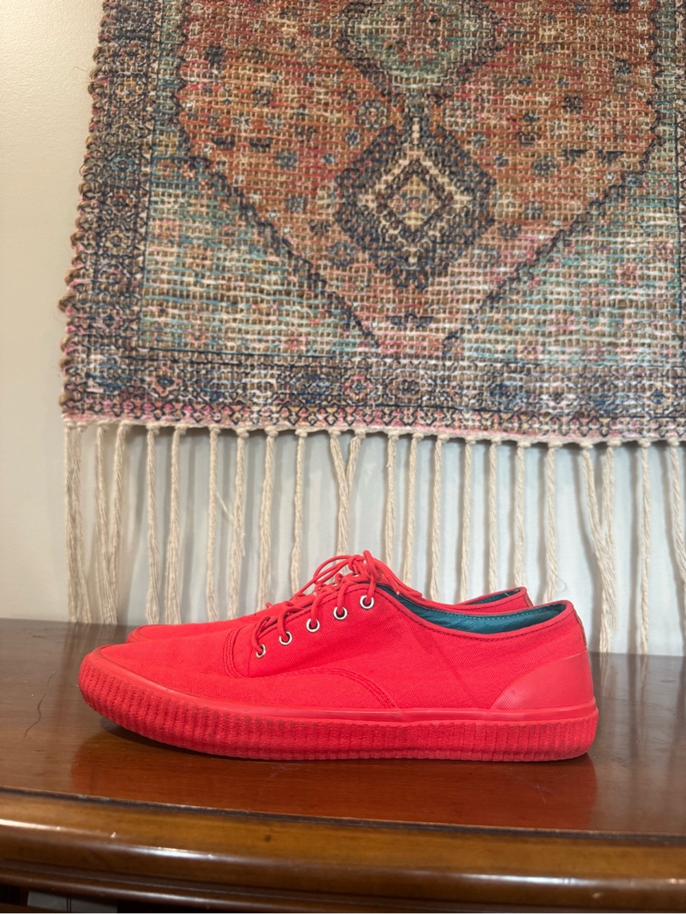 Fred Perry Bright Red Low-Top Canvas Sneakers